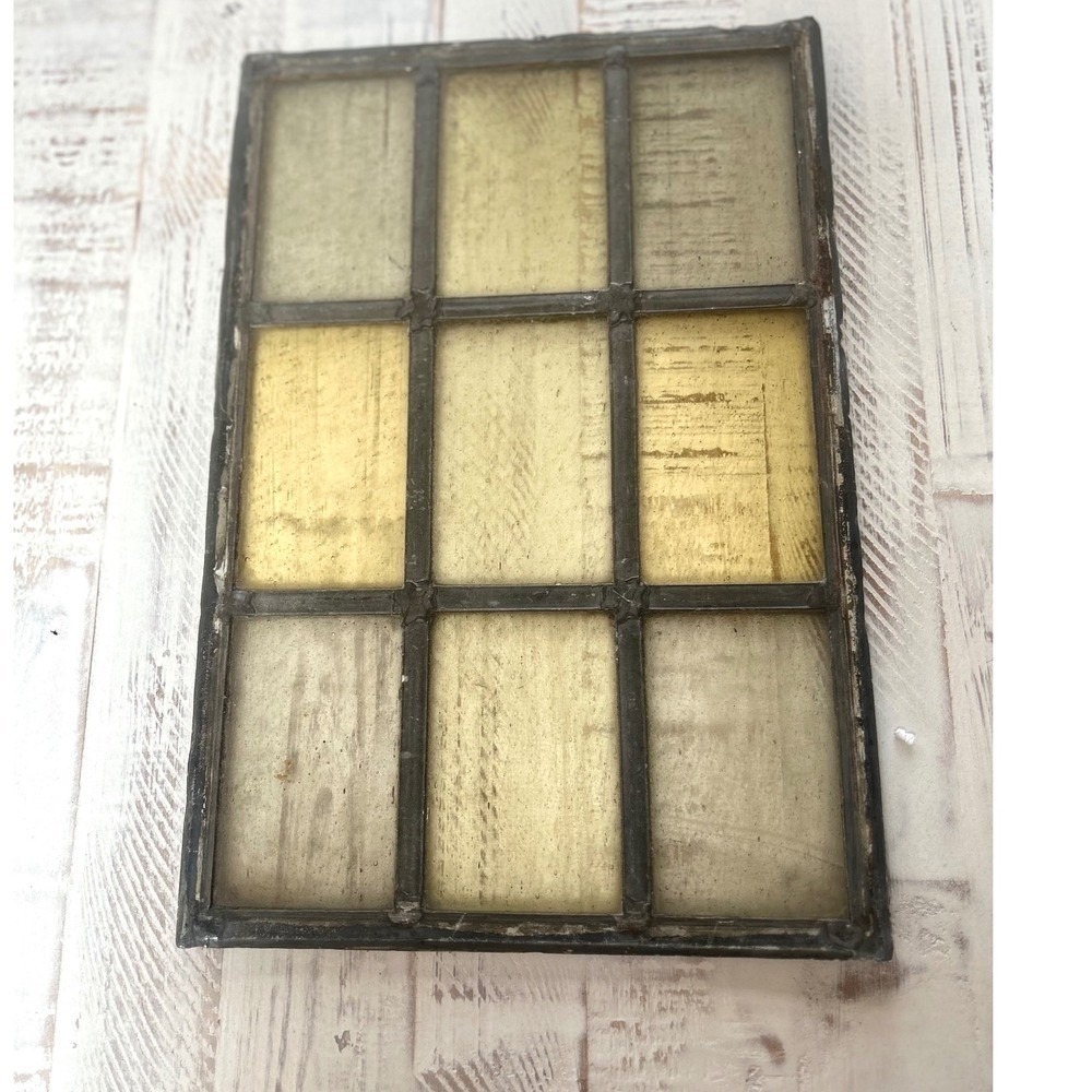 Antique Stained Glass Window Pane Panel 9‎ Section Primitive Rustic Decor